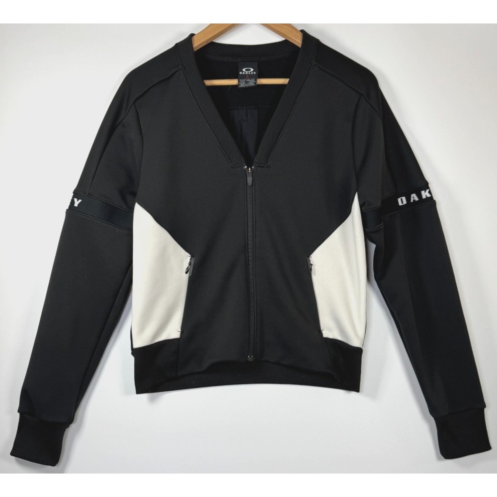 Oakley Bomber Jacket Women Medium Black Full Zip Logo Sleeve Athletic Moto